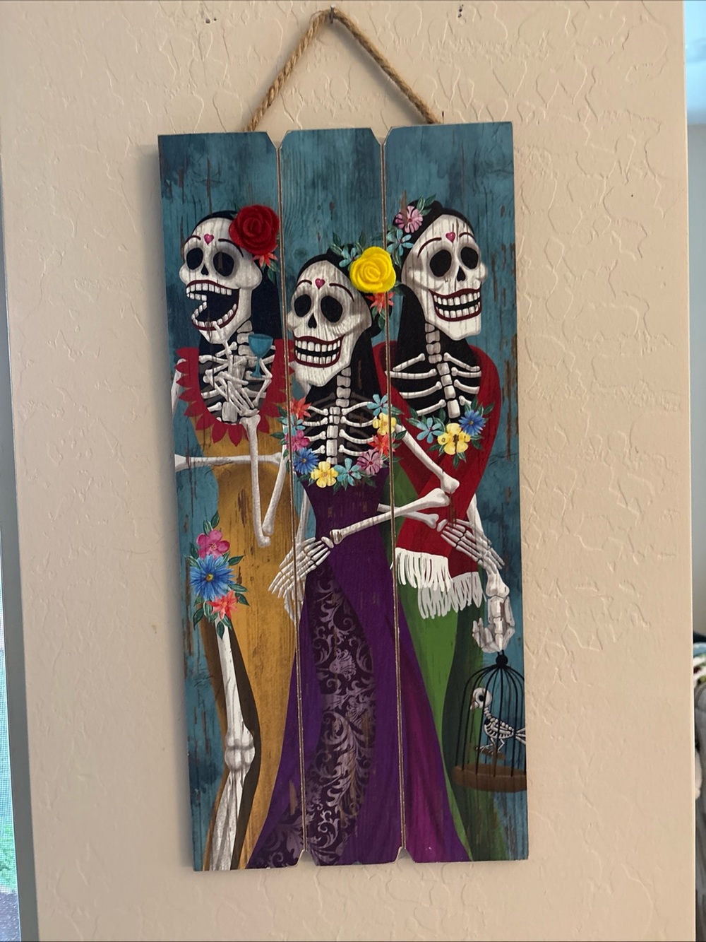 Dia De Los Muertos Handmade Wood Wall Art 16 By 8.5. Ready To hang